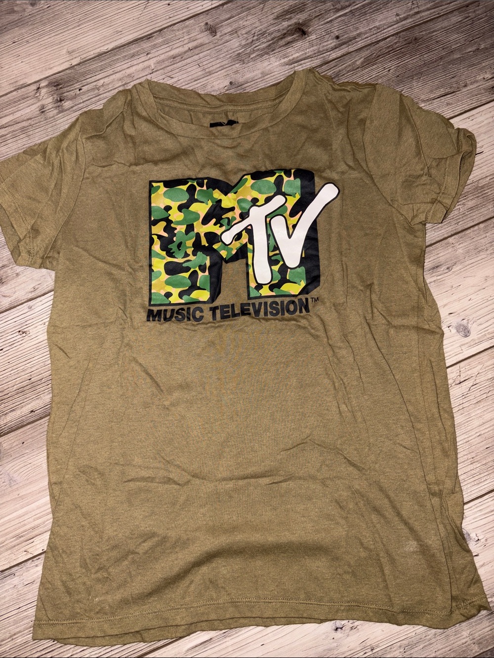 Brand new MTV Olive Green Tee with Camo Logo